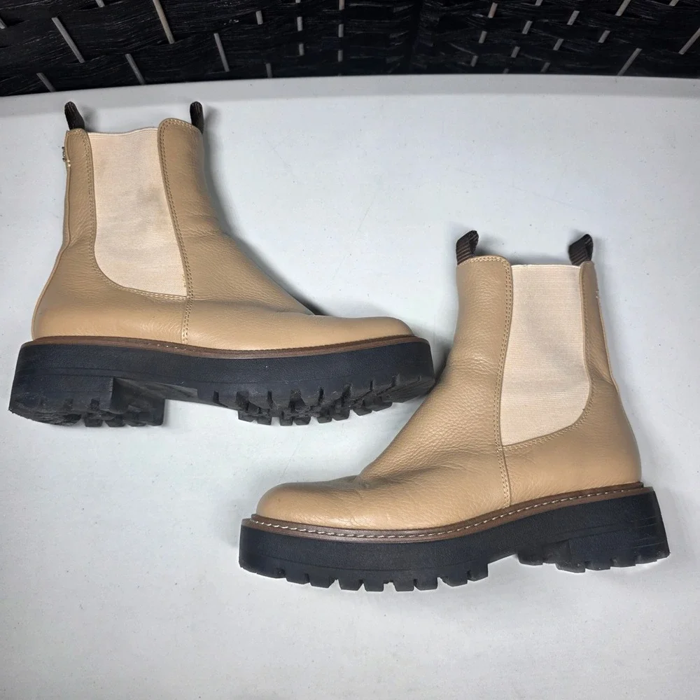 Sam Edelman Laguna Chelsea Boots Sesame Leather Lug Sole Platform Size 6M